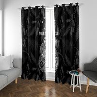 Personalised Maori Waitangi Window Curtain New Zealand Silver Fern Mix Kowhai Flowers LT7 With Grommets Black - Polynesian Pride