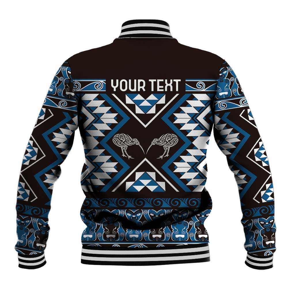 Personalised Taniko Motifs Aotearoa Baseball Jacket Waitangi Kowhaiwhai Kiwi - Blue LT7 - Polynesian Pride
