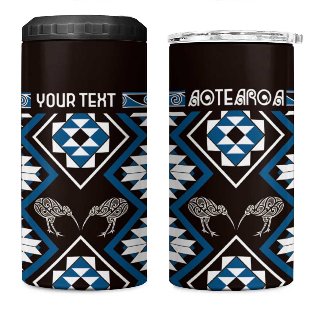 Personalised Taniko Motifs Aotearoa 4 in 1 Can Cooler Tumbler Waitangi Kowhaiwhai Kiwi - Blue LT7 One Size: 16 oz Blue - Polynesian Pride