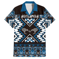 Personalised Taniko Motifs Aotearoa Family Matching Long Sleeve Bodycon Dress and Hawaiian Shirt Waitangi Kowhaiwhai Kiwi - Blue LT7 Dad's Shirt - Short Sleeve Blue - Polynesian Pride