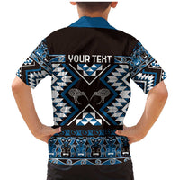 Personalised Taniko Motifs Aotearoa Family Matching Mermaid Dress and Hawaiian Shirt Waitangi Kowhaiwhai Kiwi - Blue LT7 - Polynesian Pride