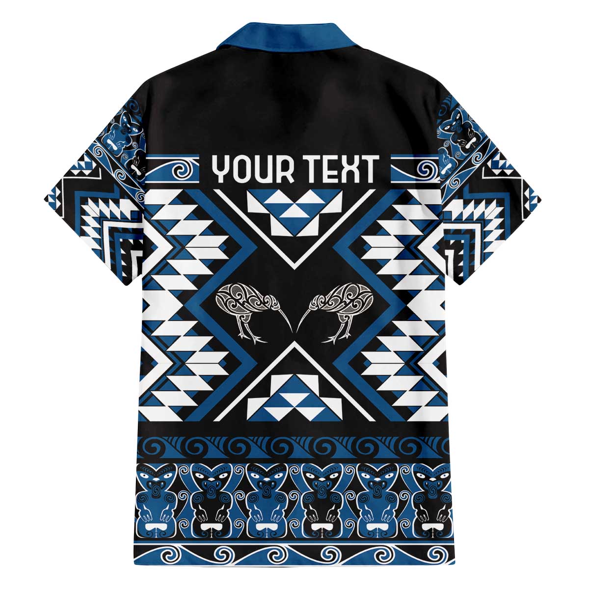 Personalised Taniko Motifs Aotearoa Family Matching Off The Shoulder Long Sleeve Dress and Hawaiian Shirt Waitangi Kowhaiwhai Kiwi - Blue LT7 - Polynesian Pride
