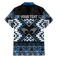 Personalised Taniko Motifs Aotearoa Family Matching Off The Shoulder Long Sleeve Dress and Hawaiian Shirt Waitangi Kowhaiwhai Kiwi - Blue LT7 - Polynesian Pride