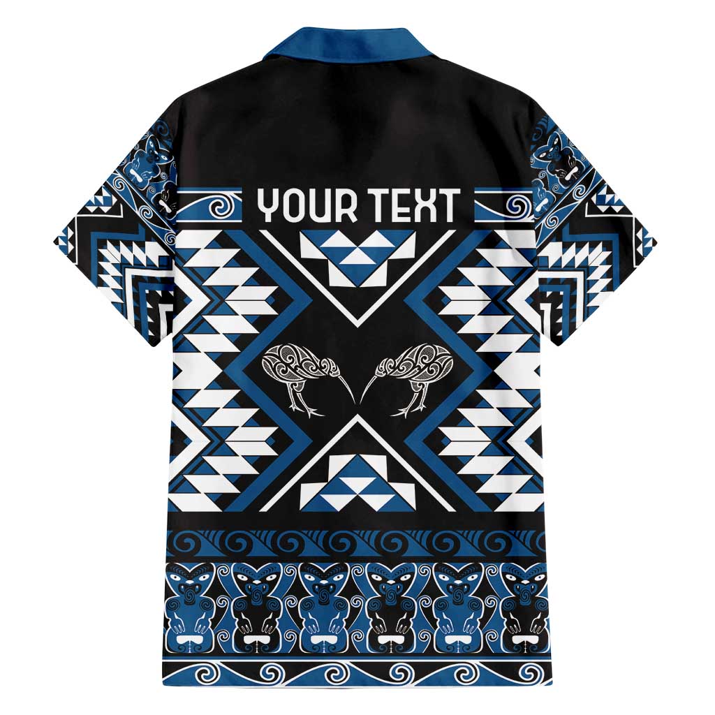 Personalised Taniko Motifs Aotearoa Family Matching Off Shoulder Maxi Dress and Hawaiian Shirt Waitangi Kowhaiwhai Kiwi - Blue LT7 - Polynesian Pride