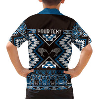 Personalised Taniko Motifs Aotearoa Family Matching Puletasi and Hawaiian Shirt Waitangi Kowhaiwhai Kiwi - Blue LT7 - Polynesian Pride