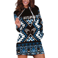 Personalised Taniko Motifs Aotearoa Hoodie Dress Waitangi Kowhaiwhai Kiwi - Blue LT7 Blue - Polynesian Pride