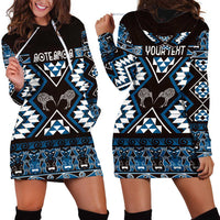 Personalised Taniko Motifs Aotearoa Hoodie Dress Waitangi Kowhaiwhai Kiwi - Blue LT7 - Polynesian Pride