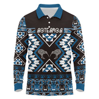 Personalised Taniko Motifs Aotearoa Long Sleeve Polo Shirt Waitangi Kowhaiwhai Kiwi - Blue LT7 Blue - Polynesian Pride
