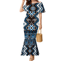 Personalised Taniko Motifs Aotearoa Mermaid Dress Waitangi Kowhaiwhai Kiwi - Blue LT7 Women Blue - Polynesian Pride