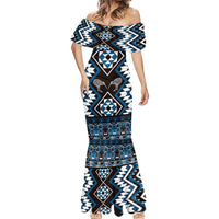 Personalised Taniko Motifs Aotearoa Mermaid Dress Waitangi Kowhaiwhai Kiwi - Blue LT7 - Polynesian Pride