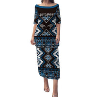 Personalised Taniko Motifs Aotearoa Puletasi Waitangi Kowhaiwhai Kiwi - Blue LT7 Long Dress Blue - Polynesian Pride