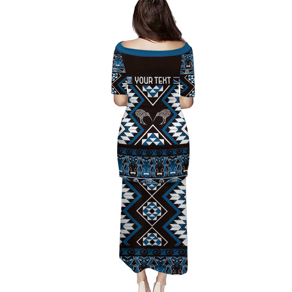 Personalised Taniko Motifs Aotearoa Puletasi Waitangi Kowhaiwhai Kiwi - Blue LT7 - Polynesian Pride