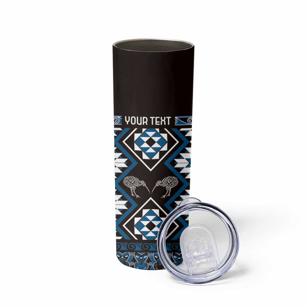 Personalised Taniko Motifs Aotearoa Skinny Tumbler Waitangi Kowhaiwhai Kiwi - Blue LT7 - Polynesian Pride