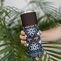 Personalised Taniko Motifs Aotearoa Skinny Tumbler Waitangi Kowhaiwhai Kiwi - Blue LT7 - Polynesian Pride