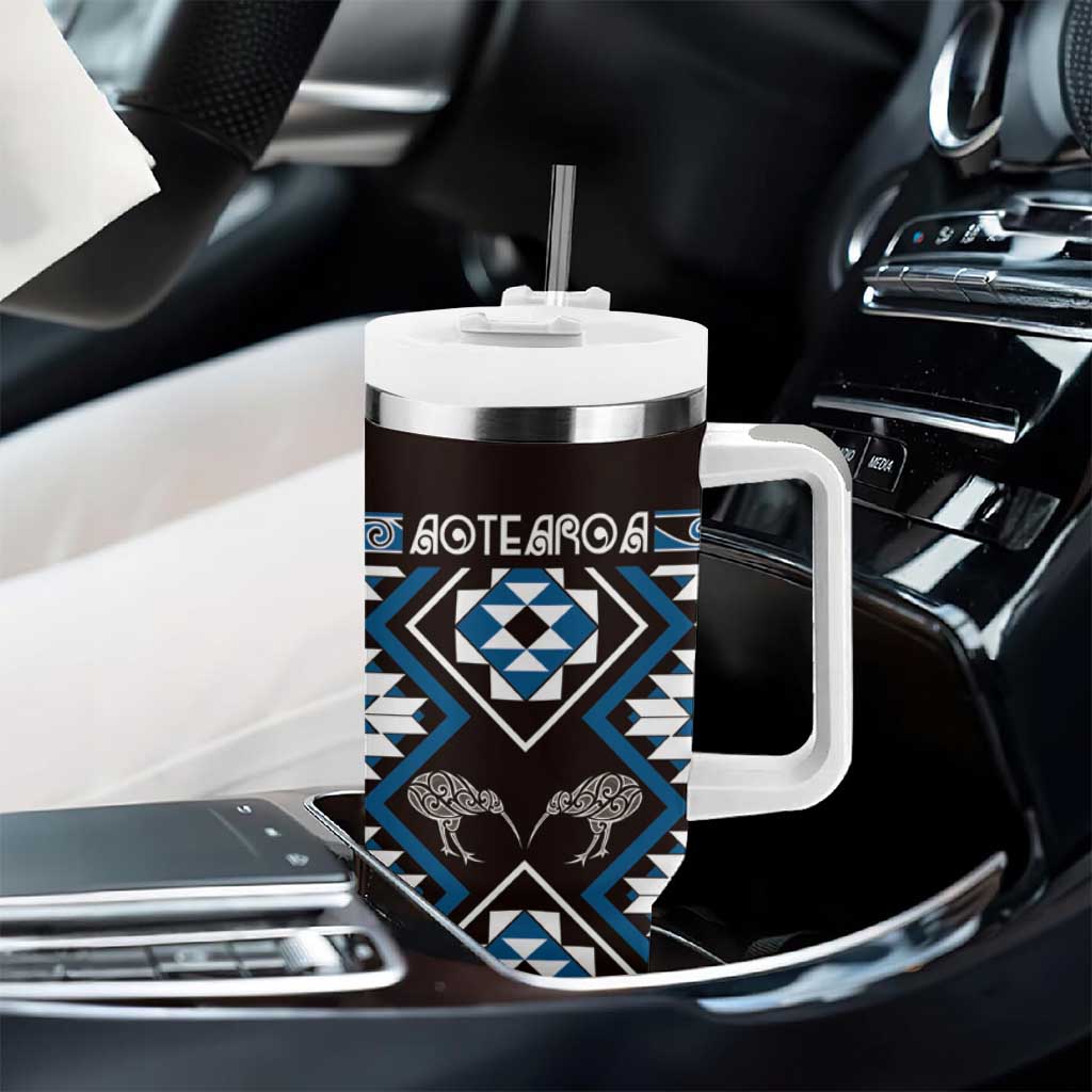 Personalised Taniko Motifs Aotearoa Tumbler With Handle Waitangi Kowhaiwhai Kiwi - Blue