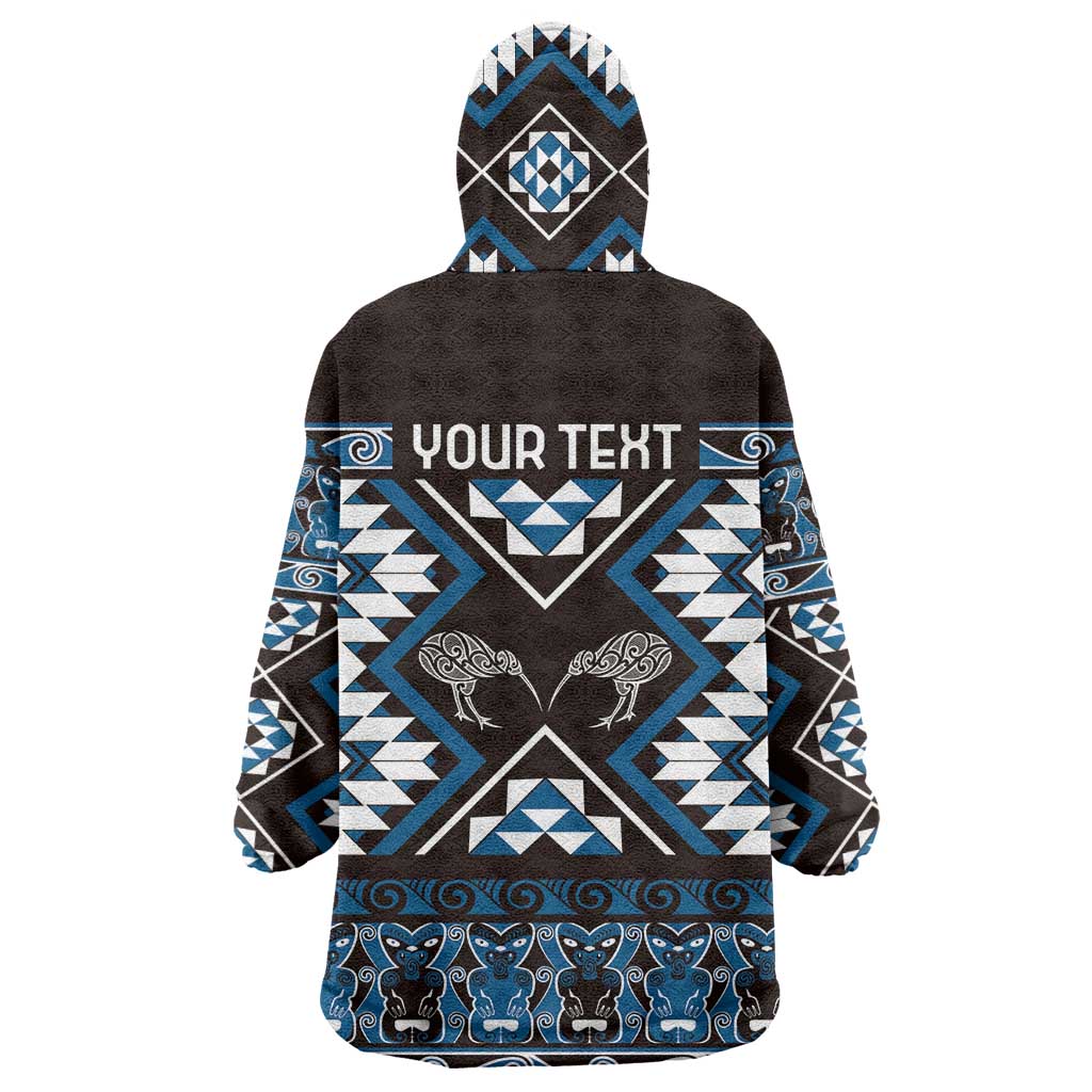 Personalised Taniko Motifs Aotearoa Wearable Blanket Hoodie Waitangi Kowhaiwhai Kiwi - Blue LT7 - Polynesian Pride