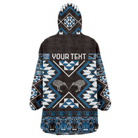 Personalised Taniko Motifs Aotearoa Wearable Blanket Hoodie Waitangi Kowhaiwhai Kiwi - Blue LT7 - Polynesian Pride