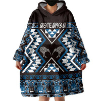 Personalised Taniko Motifs Aotearoa Wearable Blanket Hoodie Waitangi Kowhaiwhai Kiwi - Blue LT7 - Polynesian Pride