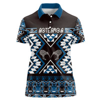 Personalised Taniko Motifs Aotearoa Women Polo Shirt Waitangi Kowhaiwhai Kiwi - Blue LT7 Female Blue - Polynesian Pride