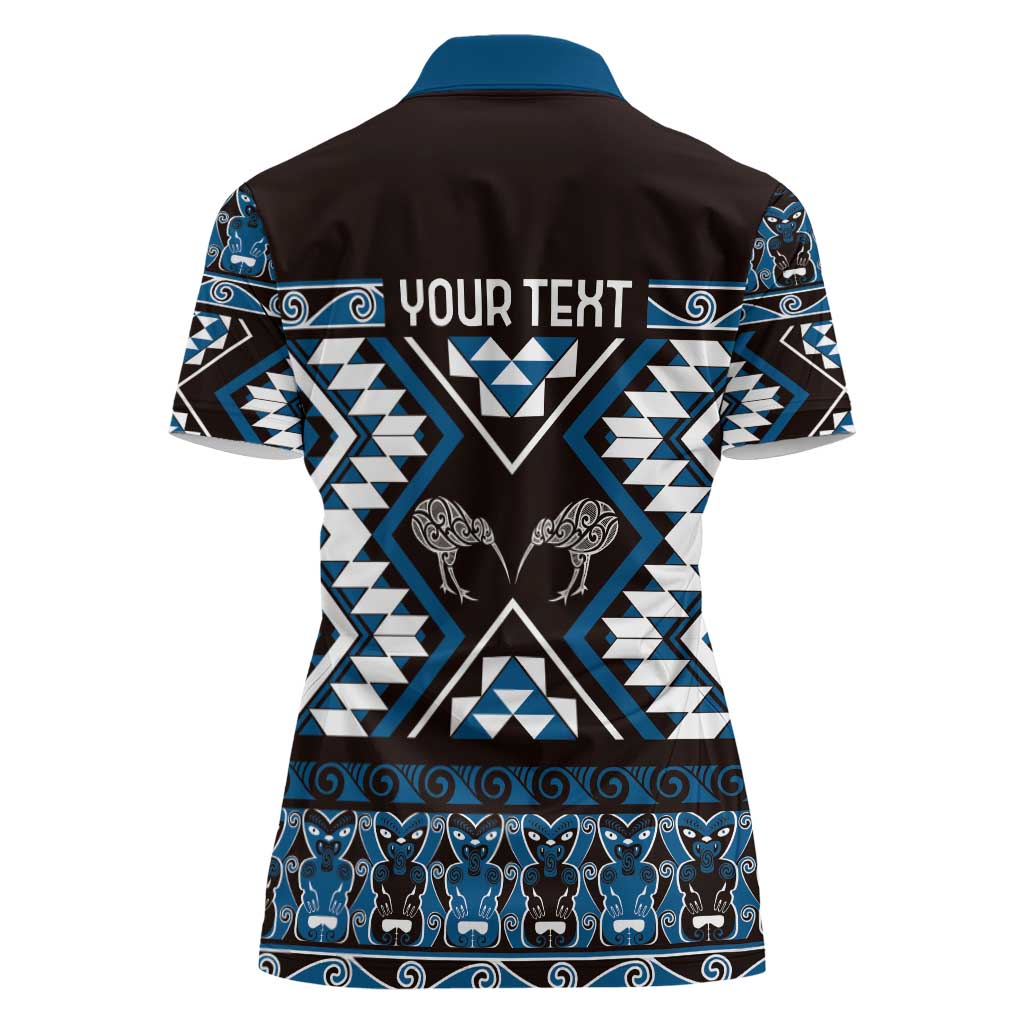 Personalised Taniko Motifs Aotearoa Women Polo Shirt Waitangi Kowhaiwhai Kiwi - Blue LT7 - Polynesian Pride