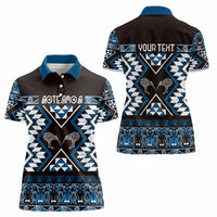 Personalised Taniko Motifs Aotearoa Women Polo Shirt Waitangi Kowhaiwhai Kiwi - Blue LT7 - Polynesian Pride