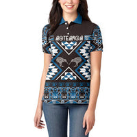 Personalised Taniko Motifs Aotearoa Women Polo Shirt Waitangi Kowhaiwhai Kiwi - Blue LT7 - Polynesian Pride