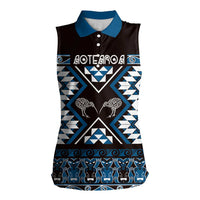 Personalised Taniko Motifs Aotearoa Women Sleeveless Polo Shirt Waitangi Kowhaiwhai Kiwi - Blue LT7 Female Blue - Polynesian Pride
