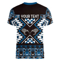 Personalised Taniko Motifs Aotearoa Women V-Neck T-Shirt Waitangi Kowhaiwhai Kiwi - Blue LT7 - Polynesian Pride