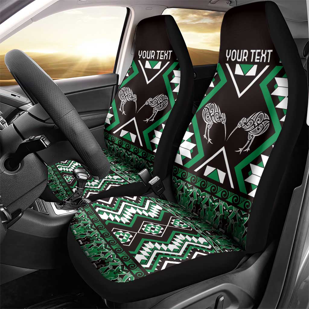 Personalised Taniko Motifs Aotearoa Car Seat Cover Waitangi Kowhaiwhai Kiwi - Green LT7 - Polynesian Pride