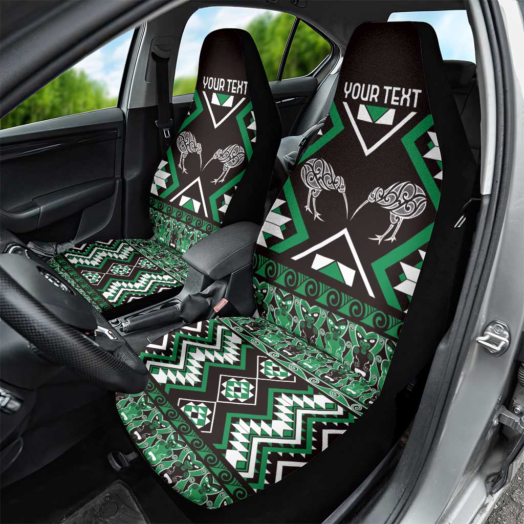 Personalised Taniko Motifs Aotearoa Car Seat Cover Waitangi Kowhaiwhai Kiwi - Green LT7 - Polynesian Pride
