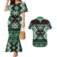 Personalised Taniko Motifs Aotearoa Couples Matching Mermaid Dress and Hawaiian Shirt Waitangi Kowhaiwhai Kiwi - Green LT7 Green - Polynesian Pride