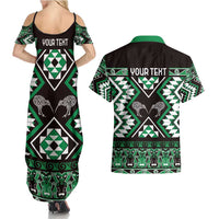 Personalised Taniko Motifs Aotearoa Couples Matching Summer Maxi Dress and Hawaiian Shirt Waitangi Kowhaiwhai Kiwi - Green LT7 - Polynesian Pride