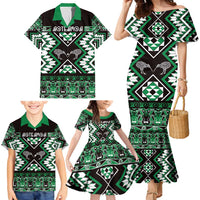 Personalised Taniko Motifs Aotearoa Family Matching Mermaid Dress and Hawaiian Shirt Waitangi Kowhaiwhai Kiwi - Green LT7 - Polynesian Pride