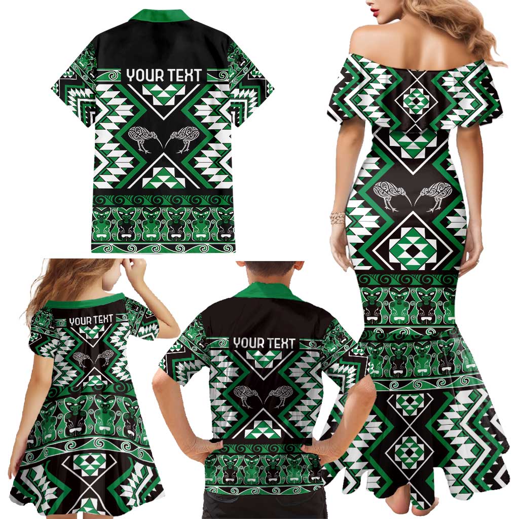 Personalised Taniko Motifs Aotearoa Family Matching Mermaid Dress and Hawaiian Shirt Waitangi Kowhaiwhai Kiwi - Green LT7 - Polynesian Pride