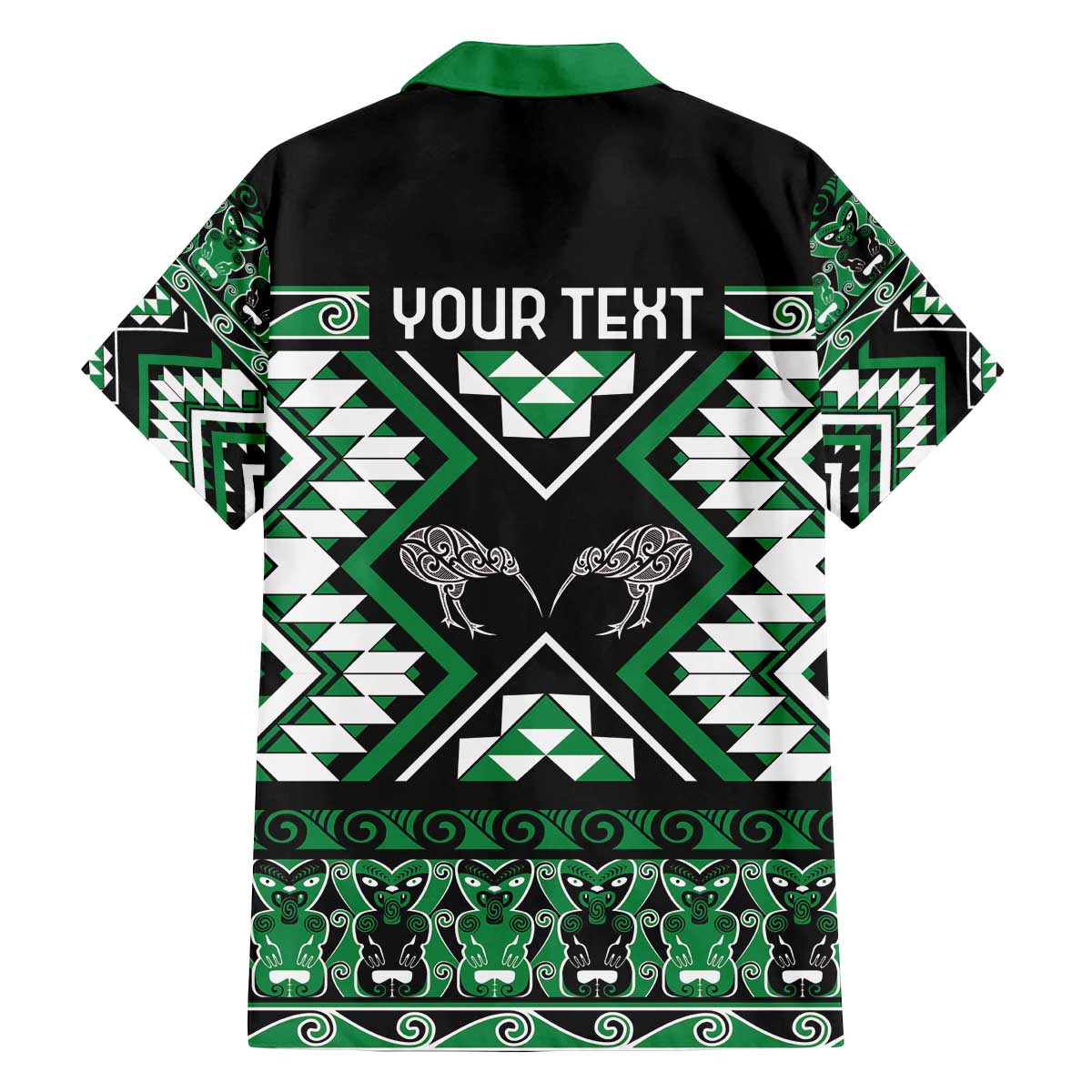 Personalised Taniko Motifs Aotearoa Family Matching Off The Shoulder Long Sleeve Dress and Hawaiian Shirt Waitangi Kowhaiwhai Kiwi - Green LT7 - Polynesian Pride