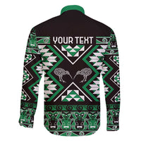 Personalised Taniko Motifs Aotearoa Family Matching Off Shoulder Short Dress and Hawaiian Shirt Waitangi Kowhaiwhai Kiwi - Green LT7 - Polynesian Pride