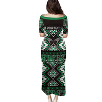 Personalised Taniko Motifs Aotearoa Family Matching Puletasi and Hawaiian Shirt Waitangi Kowhaiwhai Kiwi - Green LT7 - Polynesian Pride