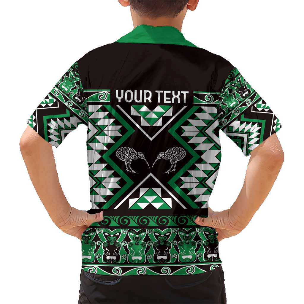 Personalised Taniko Motifs Aotearoa Family Matching Short Sleeve Bodycon Dress and Hawaiian Shirt Waitangi Kowhaiwhai Kiwi - Green LT7 - Polynesian Pride