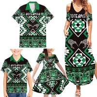 Personalised Taniko Motifs Aotearoa Family Matching Summer Maxi Dress and Hawaiian Shirt Waitangi Kowhaiwhai Kiwi - Green LT7 - Polynesian Pride