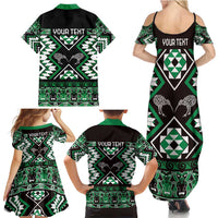 Personalised Taniko Motifs Aotearoa Family Matching Summer Maxi Dress and Hawaiian Shirt Waitangi Kowhaiwhai Kiwi - Green LT7 - Polynesian Pride