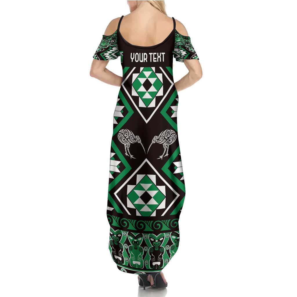 Personalised Taniko Motifs Aotearoa Family Matching Summer Maxi Dress and Hawaiian Shirt Waitangi Kowhaiwhai Kiwi - Green LT7 - Polynesian Pride
