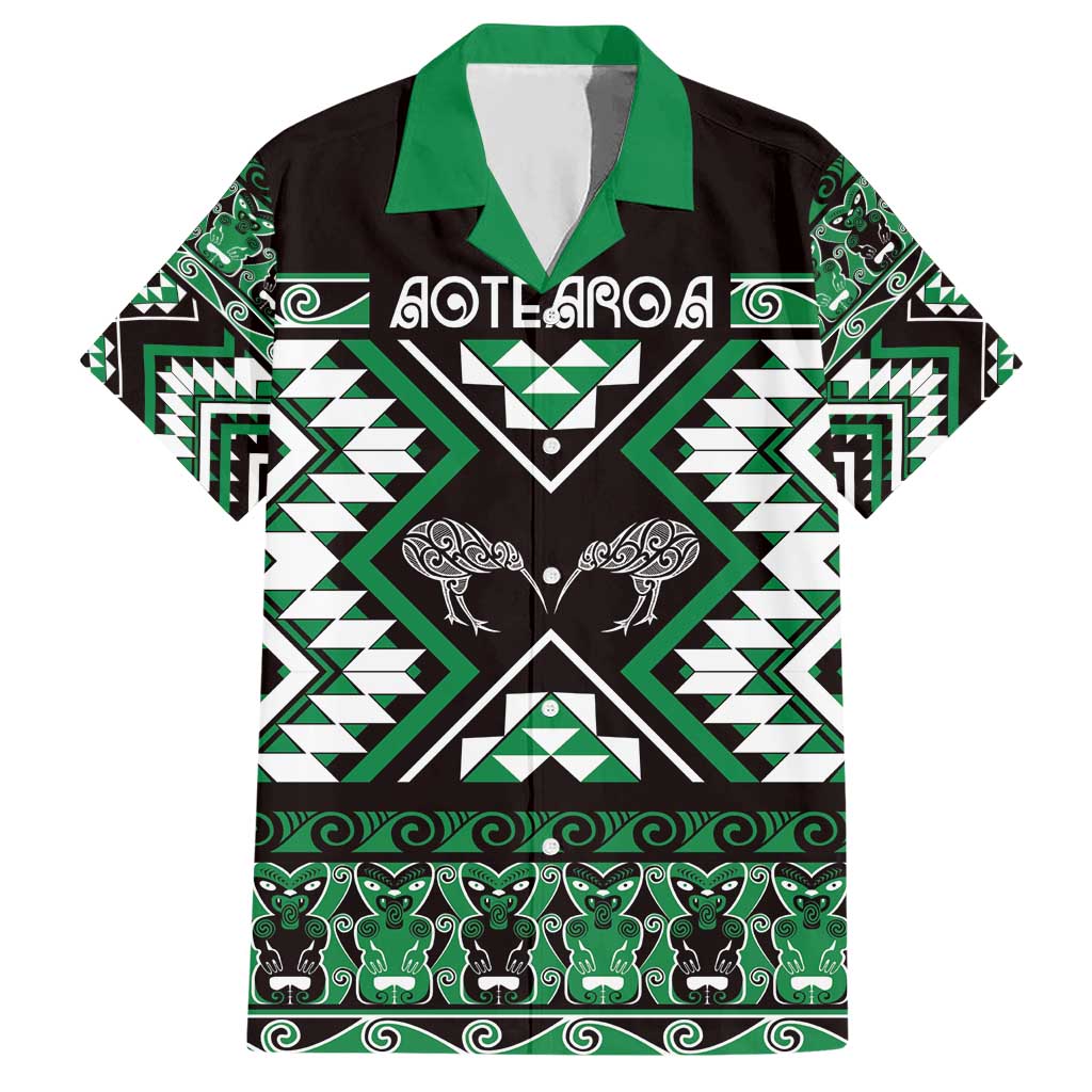Personalised Taniko Motifs Aotearoa Hawaiian Shirt Waitangi Kowhaiwhai Kiwi - Green LT7 Green - Polynesian Pride