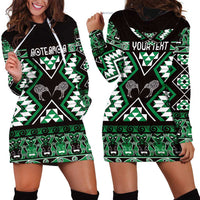 Personalised Taniko Motifs Aotearoa Hoodie Dress Waitangi Kowhaiwhai Kiwi - Green LT7 - Polynesian Pride