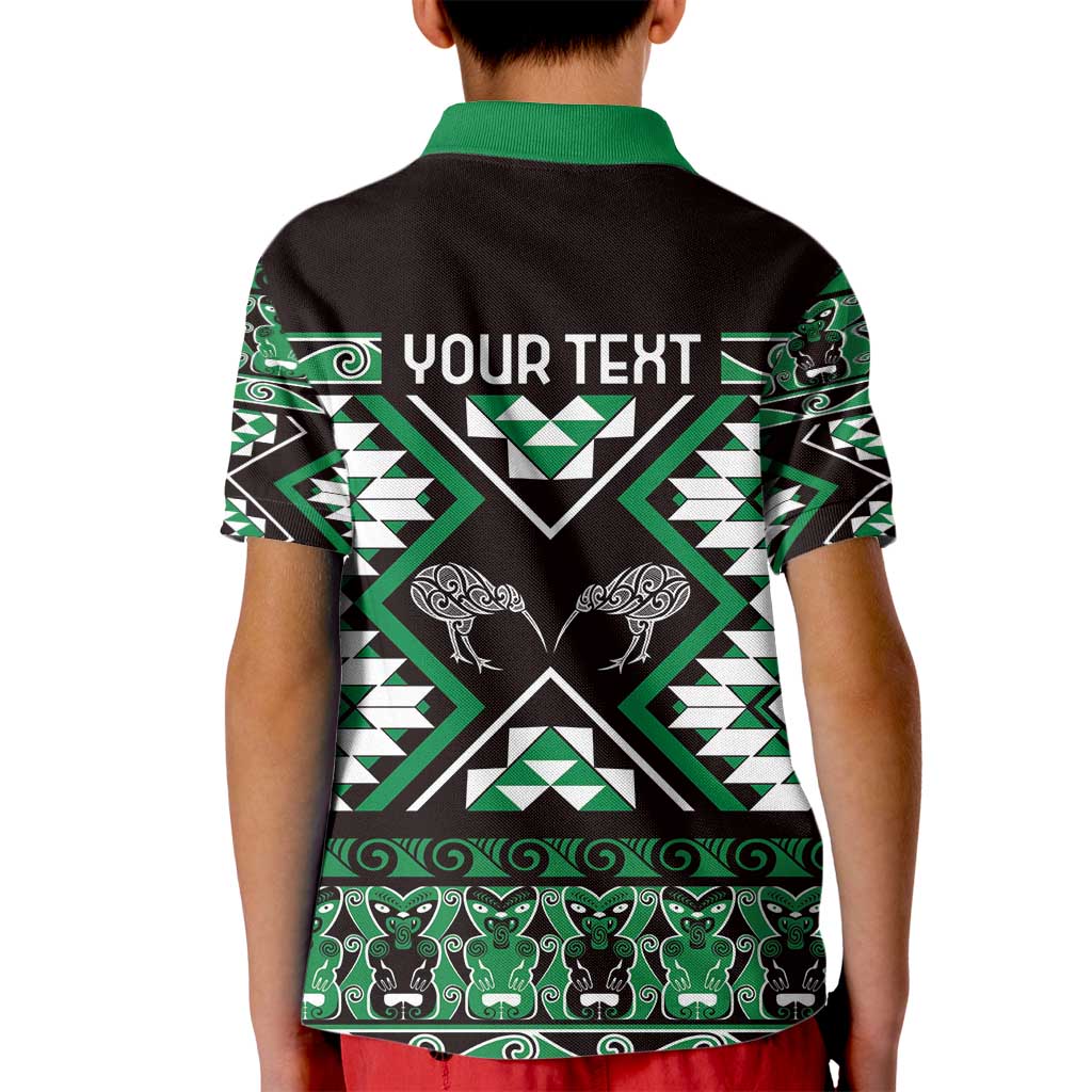 Personalised Taniko Motifs Aotearoa Kid Polo Shirt Waitangi Kowhaiwhai Kiwi - Green LT7 - Polynesian Pride
