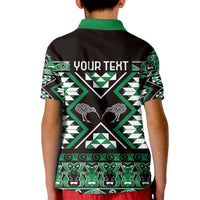 Personalised Taniko Motifs Aotearoa Kid Polo Shirt Waitangi Kowhaiwhai Kiwi - Green LT7 - Polynesian Pride