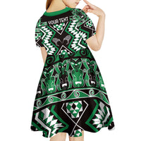 Personalised Taniko Motifs Aotearoa Kid Short Sleeve Dress Waitangi Kowhaiwhai Kiwi - Green LT7 - Polynesian Pride