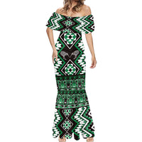 Personalised Taniko Motifs Aotearoa Mermaid Dress Waitangi Kowhaiwhai Kiwi - Green LT7 - Polynesian Pride