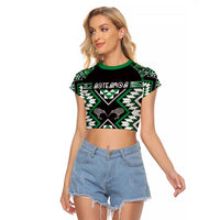 Personalised Taniko Motifs Aotearoa Raglan Cropped T Shirt Waitangi Kowhaiwhai Kiwi - Green LT7 Female Green - Polynesian Pride