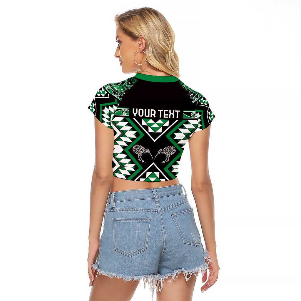 Personalised Taniko Motifs Aotearoa Raglan Cropped T Shirt Waitangi Kowhaiwhai Kiwi - Green LT7 - Polynesian Pride