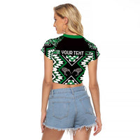 Personalised Taniko Motifs Aotearoa Raglan Cropped T Shirt Waitangi Kowhaiwhai Kiwi - Green LT7 - Polynesian Pride